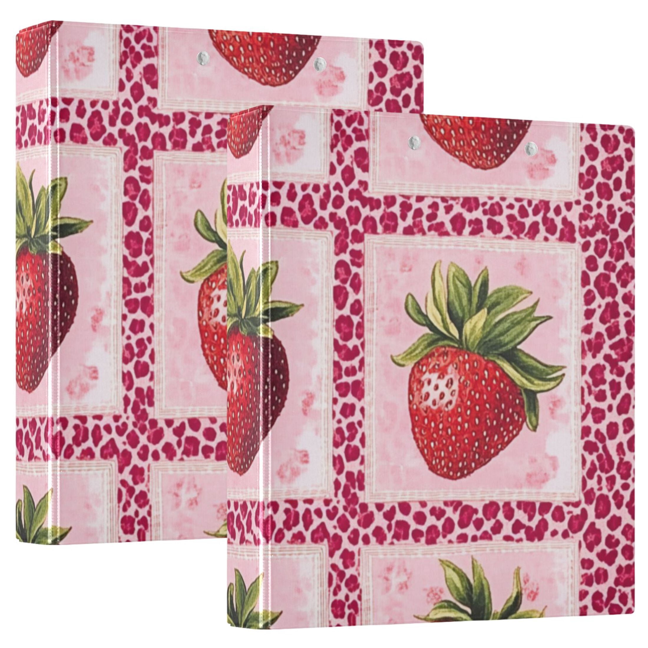 Strawberrys and Lattice 3 Ring Binders 1.5 inch Hardcover File Folders with Interior Pockets A4 Size Organizer for School Office Hospital