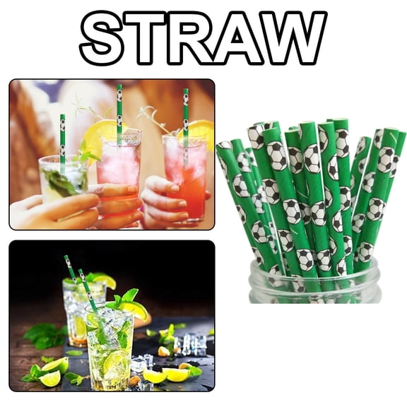 Straws Disposable Plastic, Hwkond 50pcs Soccer Balls Premium Biodeg-radable Paper Straws