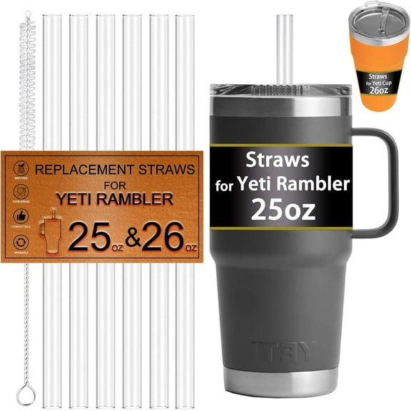 Straws for Yeti Cup 25OZ 26OZ, Replacement Straw for Yeti Rambler 25 26 OZ Tumbler Accessories, Reusable, Hard Plastic,Tritan, Food Safe, BPA Free,Clear,6 Pack