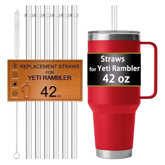 Straws for Yeti Cup 42OZ, Replacement Straw for Yeti Rambler 42 OZ Tumbler Accessories, Reusable, Hard Plastic,Tritan, Food Safe, BPA Free,Clear,6 Pack