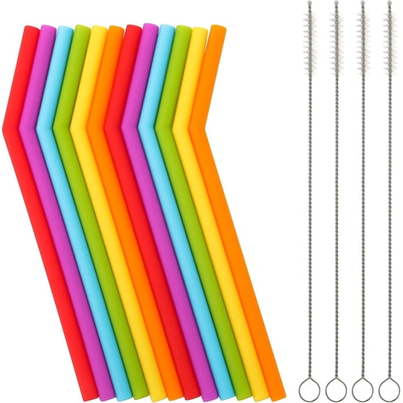 Straws for & - 12 count Flexible Short Drink 6.6" Straws for 6-10 oz /Rtic/Ozark Tumblers & 4 Cleaning Brushes - , ,no Rubber Tast