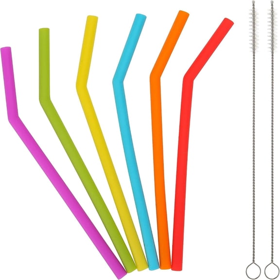 Straws for & - 6 count Flexible Short Drink 6.6" Straws for 6-10 oz /Rtic/Ozark Tumblers & 2 Cleaning Brushes - , no Rubber Tast