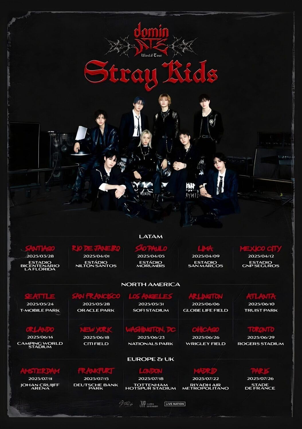 Stray Band Kids World Tour dominATE 2024 Tour Date Poster, Kpop Poster