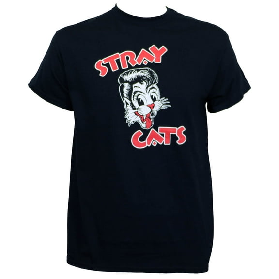 Stray Cats Men's Cat Face T-Shirt Large Black | Officially Licensed Merchandise
