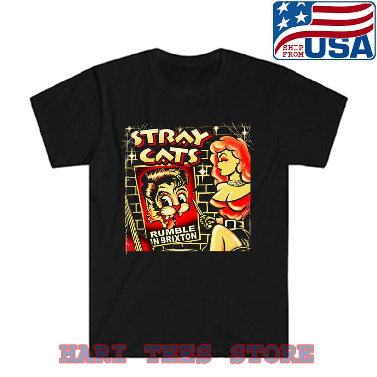 Stray Cats Rumble In Men's Black T-shirt Size S to 5XL