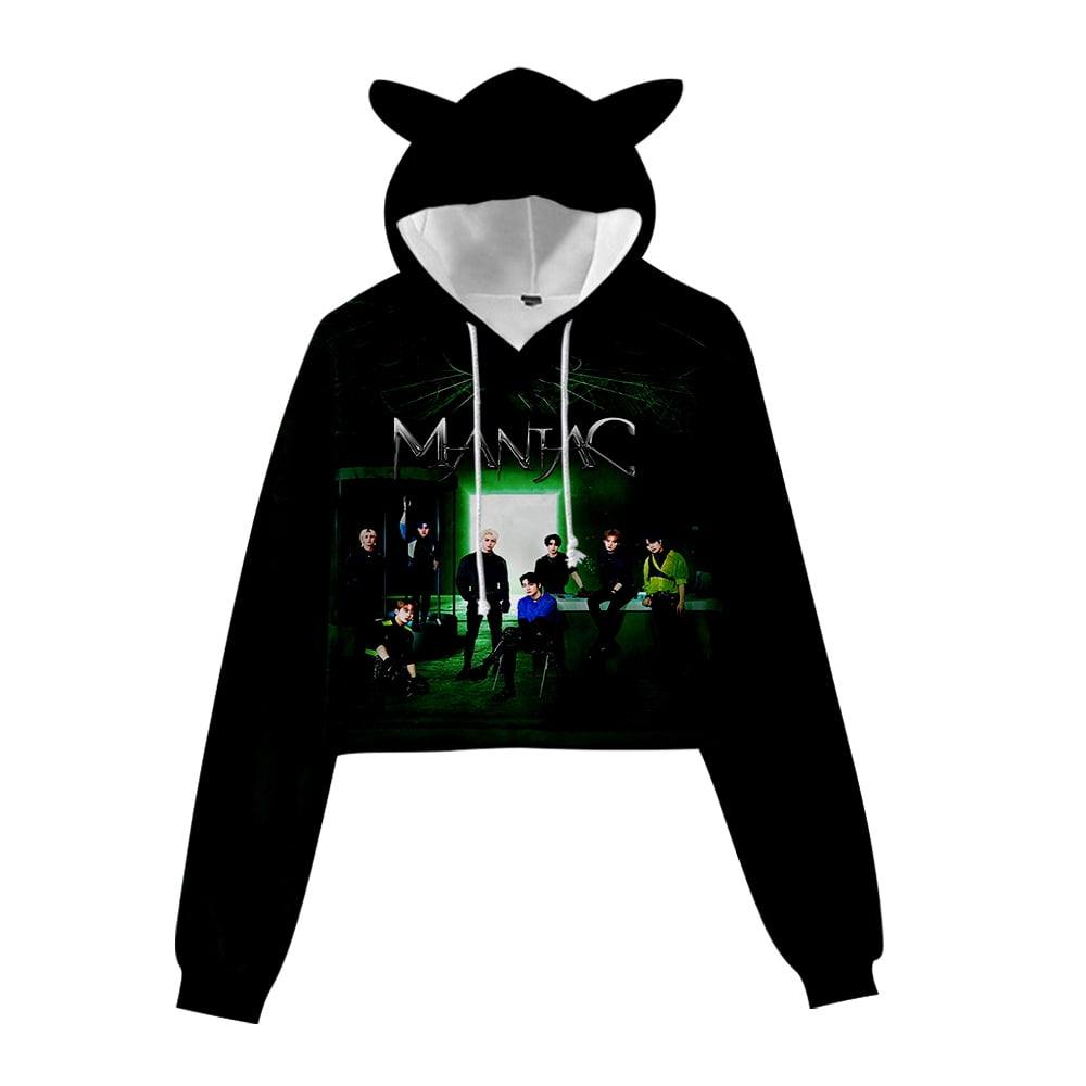 Stray Crop Top Cat Ears Hoodie Women Cat Ear Kids Sweatshirt K-pop Hip ...