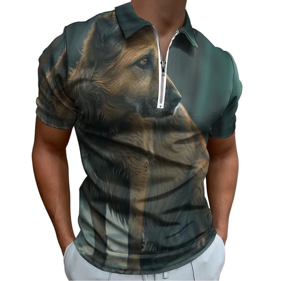 Stray Dog Men Zipper T-shirt Summer Casual Short Sleeve T-shirt Top