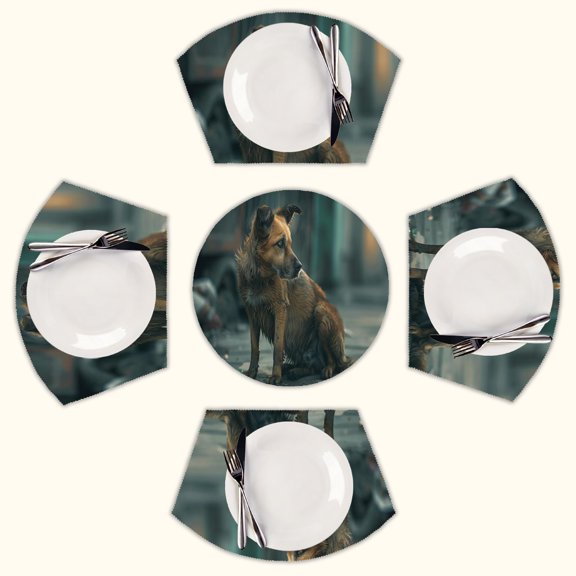 Stray Dog Round Table Placemats Set Of 5 Wedge Table Mats Washable Heat Resistant Place Mat For Dining Table Kitchen Farmhouse Restaurant