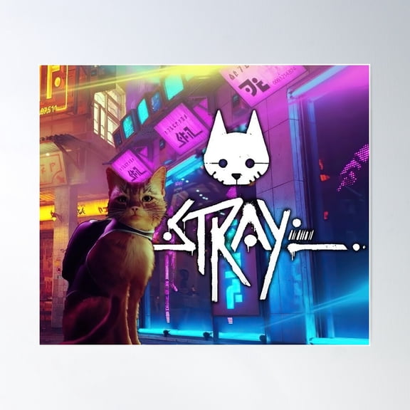 Stray Game Cat Sad Poster Wall Art, Modern Wall Decor For Living Room Bedroom, 24x36 UNFRAMED