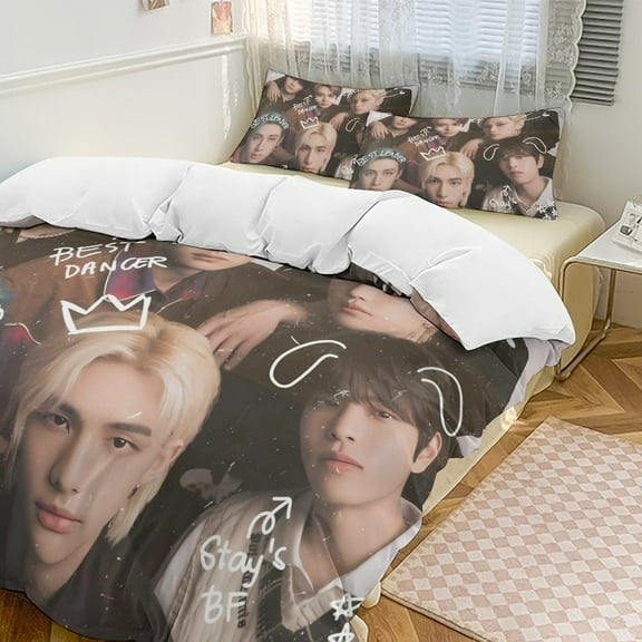 Stray Kids 3 Piece Bedding Set Soft Comforter Theme Room Decor Bedclothes-1 Duvet Cover with 2 Pillowcases (90"x90")