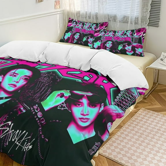 Stray Kids 3 Piece Bedding Set Soft Comforter Theme Room Decor Bedclothes-1 Duvet Cover with 2 Pillowcases (90"x90")