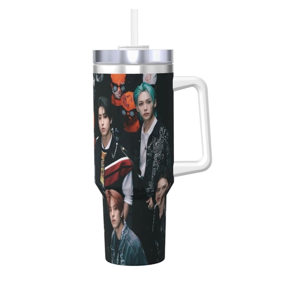 Stray Kids 40 oz Tumbler With Handle and Straw, Stainless Steel Vacuum Travel Mug, Double Wall Vacuum Insulated Tumbler With Lid, Water Bottle for Gifts Party Office Coffee