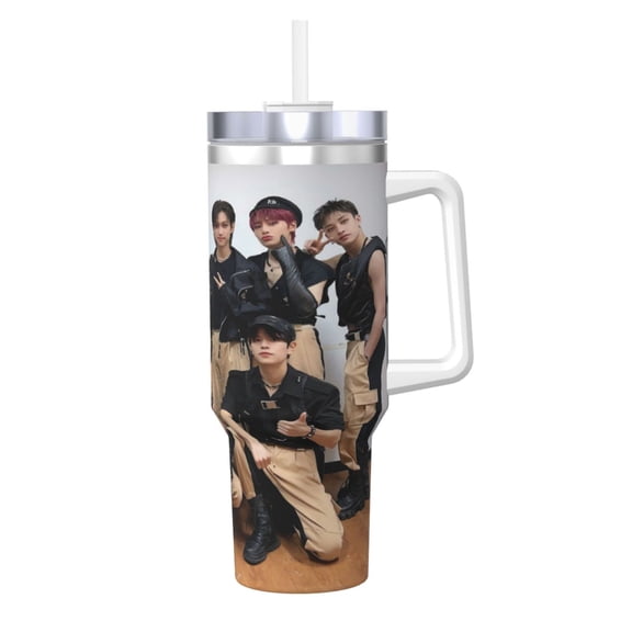 Stray Kids 40 oz Tumbler With Handle and Straw, Stainless Steel Vacuum Travel Mug, Double Wall Vacuum Insulated Tumbler With Lid, Water Bottle for Gifts Party Office Coffee