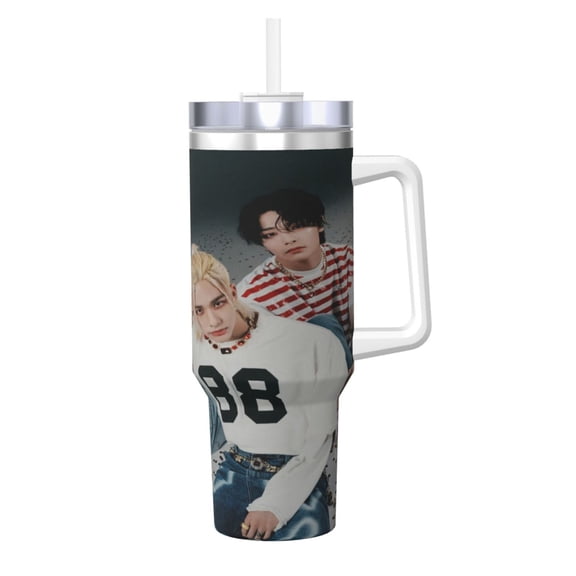 Stray Kids 40 oz Tumbler With Handle and Straw, Stainless Steel Vacuum Travel Mug, Double Wall Vacuum Insulated Tumbler With Lid, Water Bottle for Gifts Party Office Coffee