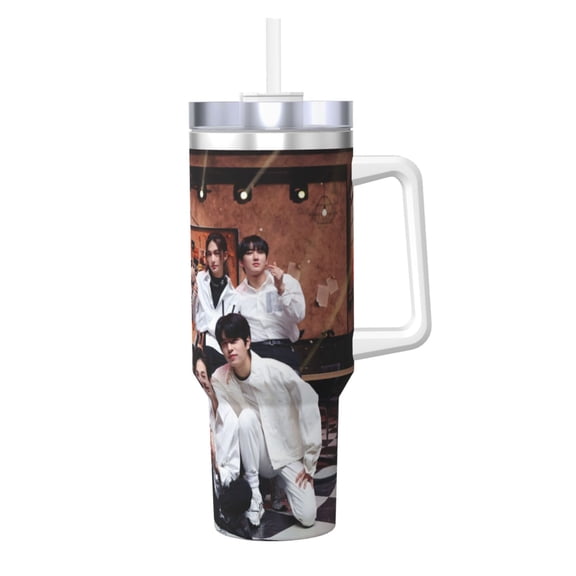 Stray Kids 40 oz Tumbler With Handle and Straw, Stainless Steel Vacuum Travel Mug, Double Wall Vacuum Insulated Tumbler With Lid, Water Bottle for Gifts Party Office Coffee