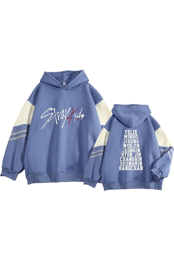 Stray Kids Bangchan Felix Hyunjin Kpop Merch Hoodie - Unisex Cosplay Long Sleeve Streetwear Sweatshirt,L,Sky Blue