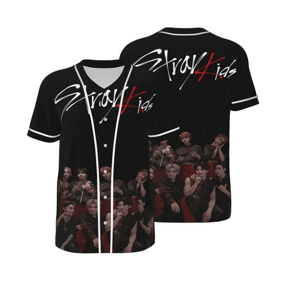 Stray Kids Baseball Jerseys Shirts Baseball Button Down Shirt for Men Women Adult