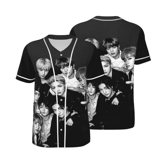 Stray Kids Baseball Jerseys Shirts Baseball Button Down Shirt for Men Women Adult