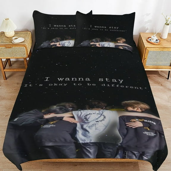 Stray Kids Bedding Set Duvet Cover Comfortable and Lightweight Cartoon Bedding 3 Piece Bed Set Twin(1 Duvet Cover and 2 Pillowcase) 86"×70"
