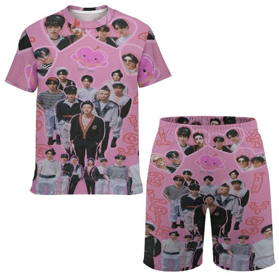 Stray Kids Boys Girls Short Sleeve Mesh T-Shirt And Shorts Outfit Set Summer Clothes Set for Kids