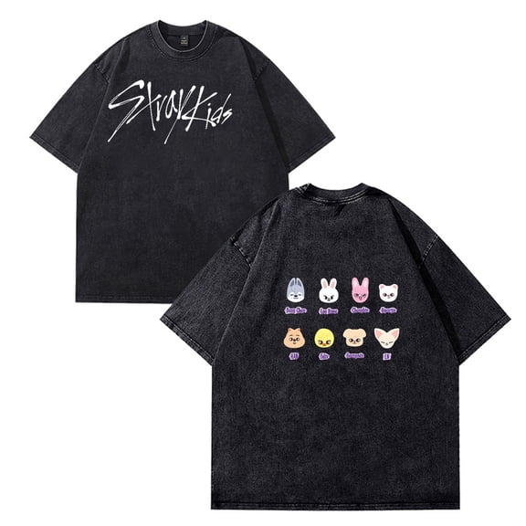 Stray Kids Cute cartoon T-shirt summer pure cotton men's and women's fashionable retro vintage short sleeved T-shirt