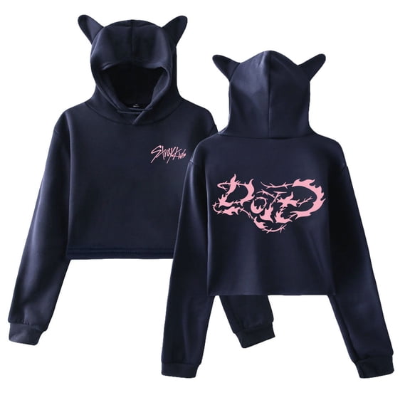 Stray Kids Do It Album Merch Hoodie Cat Ears Hooded Sweatshirt Long Sleeve Crop Top Women's Clothes