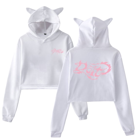 Stray Kids Do It Album Merch Hoodie Cat Ears Hooded Sweatshirt Long Sleeve Crop Top Women's Clothes