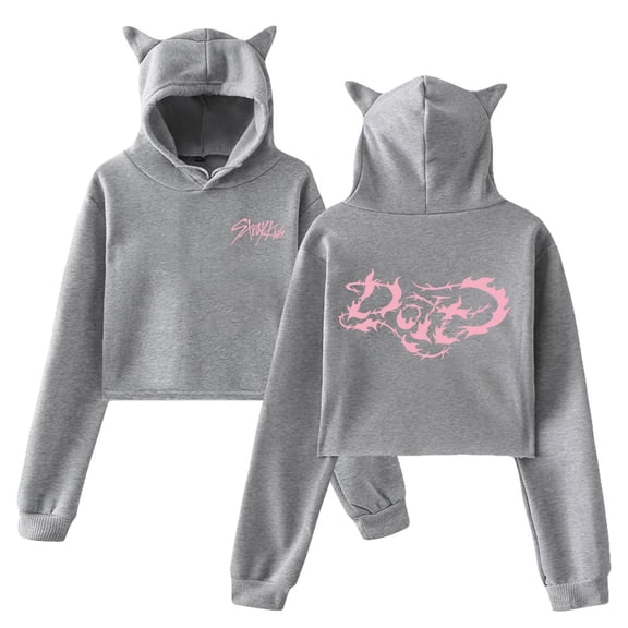 Stray Kids Do It Album Merch Hoodie Cat Ears Hooded Sweatshirt Long Sleeve Crop Top Women's Clothes