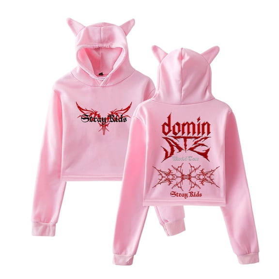 Stray Kids Dominate World Tour Logo Pullover Female Cat Ears Hoodie Long Sleeve Tee Women's Clothes