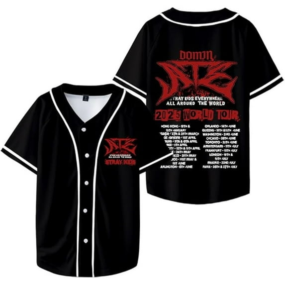 Stray Kids Dominate World Tour Merch Baseball Jersey Unisex Casual Fashion Short Sleeve T-shirt