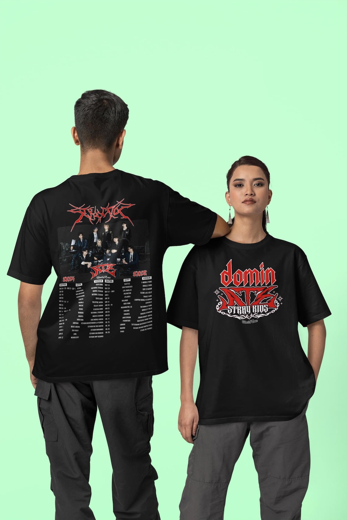 Stray Kids dominATE フィリピン Tシャツ L Stray Kids Double Sided T-shirt, Dominate World Tour Shirt