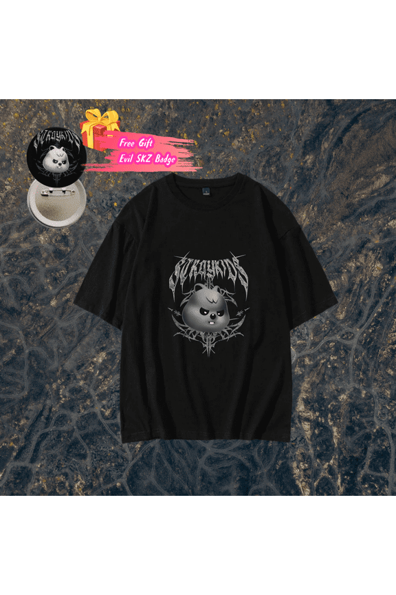 Stray Kids Evil SKZOO Cotton T - Shirt + Free Evil SKZ Badge - Kpop Merch for STAYs