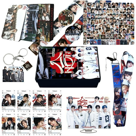 Stray Kids K-Pop Merchandise Gift Box Set with Photocards Keychains Lanyards Stickers Decorative Tape and Collectibles with 55PCS LOMO card