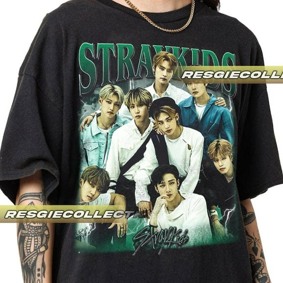 Stray Kids KPop Tshirt Vintage Unisex Shirt,Black Color,Size M