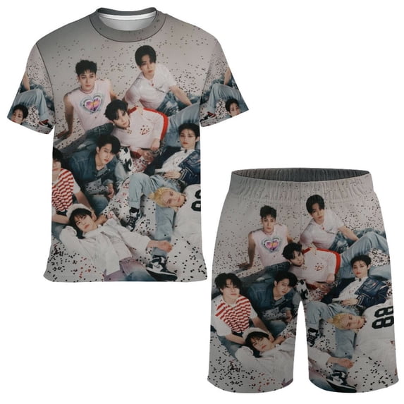 Stray Kids Kids Short Sleeve T-Shirt And Mesh Shorts Outfit Set for Boys Girls