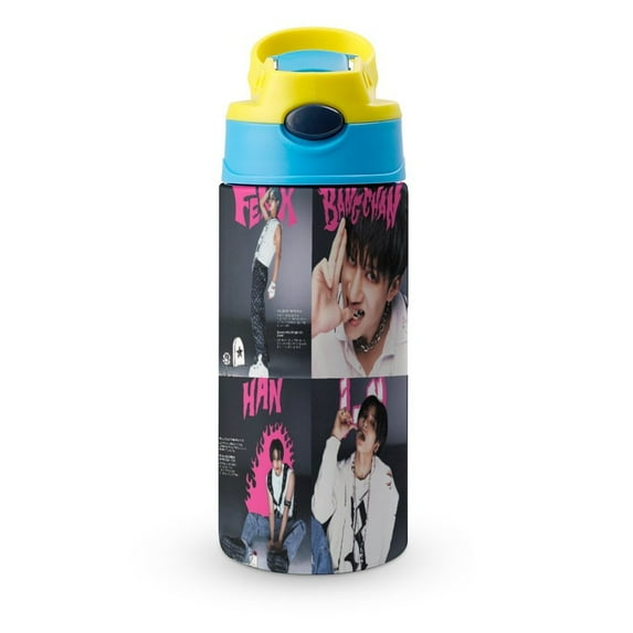Stray Kids Kids Straw Water Bottle, Stainless Steel Vacuum Insulated Water Bottle for School Travel Sport
