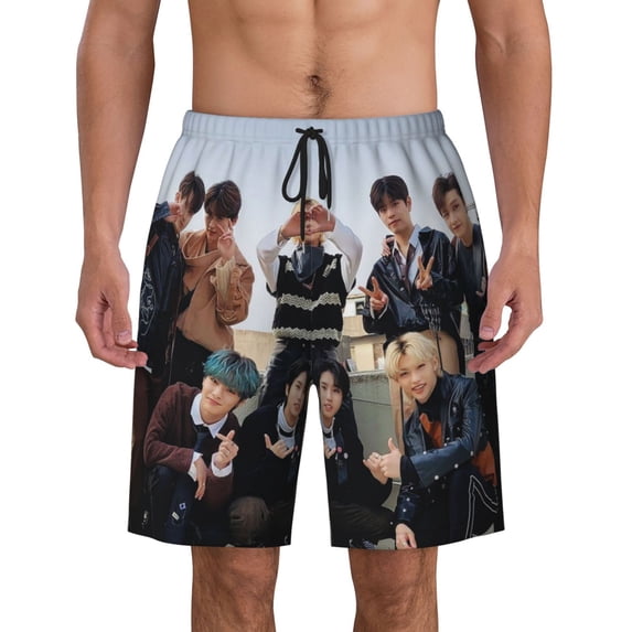 Stray Kids Men's Swim Trunks Quick Dry Beach Board Shorts with Pockets Mesh Lining Bathing Suits