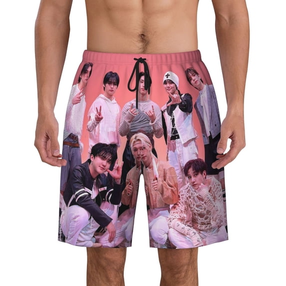 Stray Kids Men's Swim Trunks Quick Dry Beach Board Shorts with Pockets Mesh Lining Bathing Suits