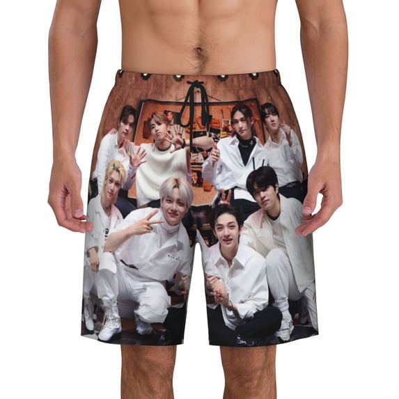 Stray Kids Men's Swim Trunks Quick Dry Beach Board Shorts with Pockets Mesh Lining Bathing Suits