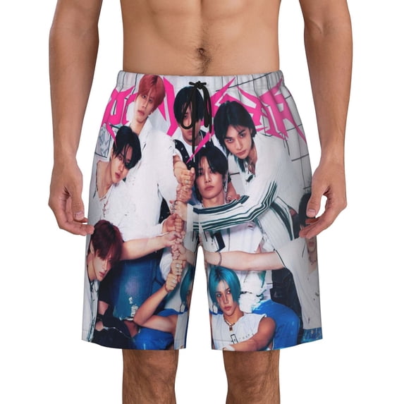 Stray Kids Men's Swim Trunks Quick Dry Beach Board Shorts with Pockets Mesh Lining Bathing Suits