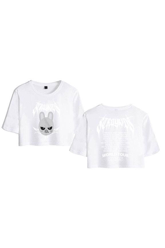 Stray Kids Merch 2025 World Tour Chang Bin Crop Top Midriff-Baring T-shirt Women Girl Short Sleeve