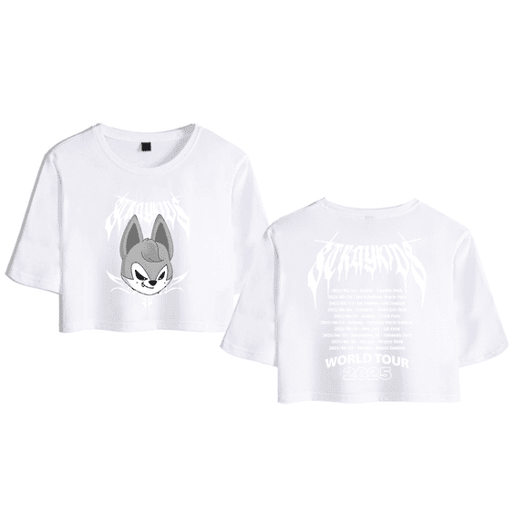 Stray Kids Merch 2025 World Tour Chris Crop Top Midriff-Baring T-shirt Women Girl Short Sleeve