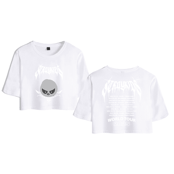 Stray Kids Merch 2025 World Tour Felix Crop Top Midriff-Baring T-shirt Women Girl Short Sleeve
