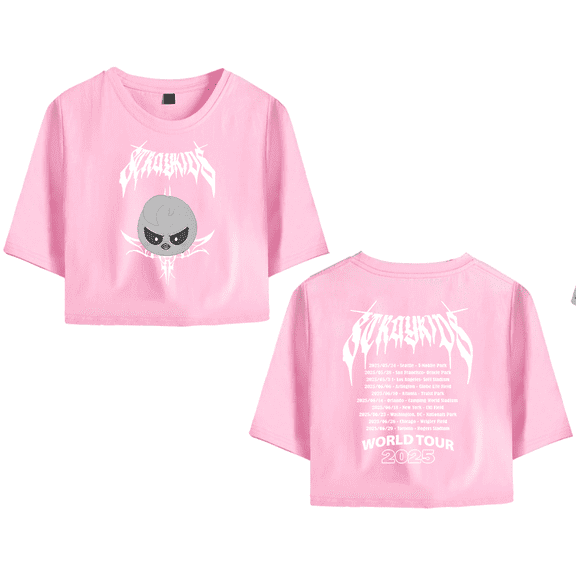 Stray Kids Merch 2025 World Tour Felix Crop Top Midriff-Baring T-shirt Women Girl Short Sleeve