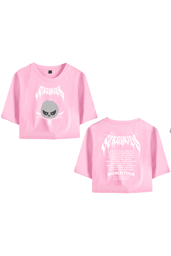 Stray Kids Merch 2025 World Tour Felix Crop Top Midriff-Baring T-shirt Women Girl Short Sleeve
