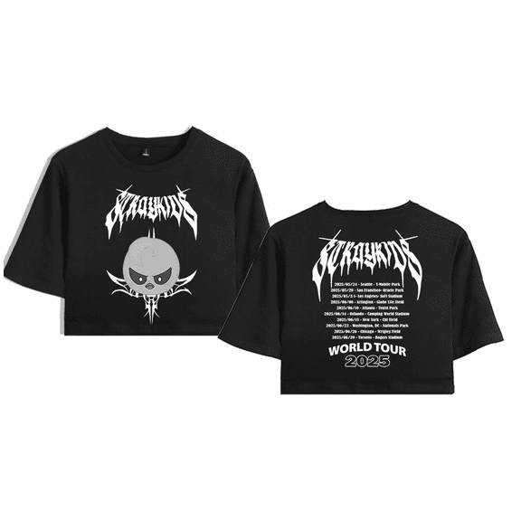 Stray Kids Merch 2025 World Tour Felix Crop Top Midriff-Baring T-shirt Women Girl Short Sleeve
