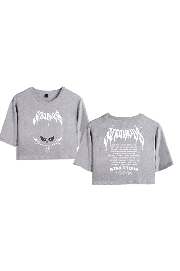 Stray Kids Merch 2025 World Tour Felix Crop Top Midriff-Baring T-shirt Women Girl Short Sleeve