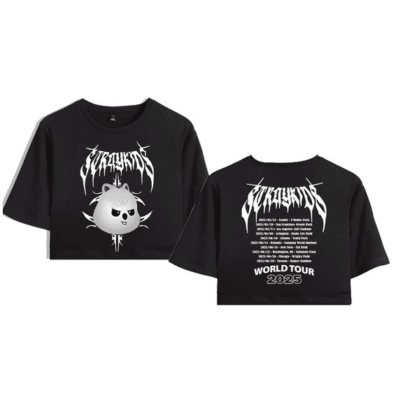 Stray Kids Merch 2025 World Tour Han Crop Top Midriff-Baring T-shirt Women Girl Short Sleeve