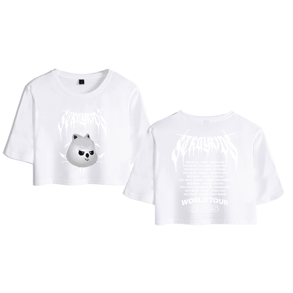 Stray Kids Merch 2025 World Tour Han Crop Top Midriff-Baring T-shirt Women Girl Short Sleeve