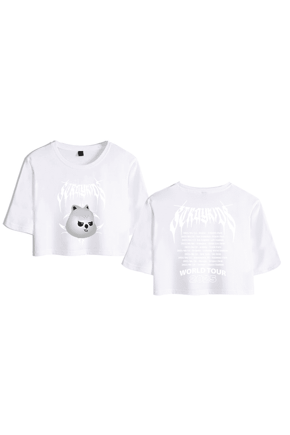 Stray Kids Merch 2025 World Tour Han Crop Top Midriff-Baring T-shirt Women Girl Short Sleeve